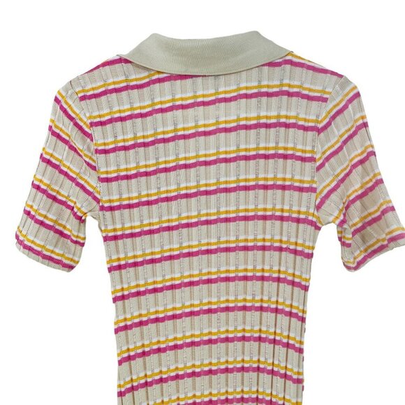 Zara Womens Size M Maxi Polo Dress Stretch‎ Striped Beige Pink Short Sleeve - Picture 7 of 8